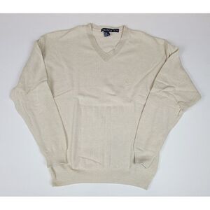 Nautica Sweater Mens XL.‎ Vintage V-Neck Cream Longsleeve Pullover.